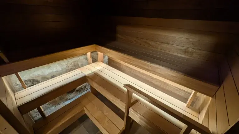 Sauna bench built from thermo-aspen