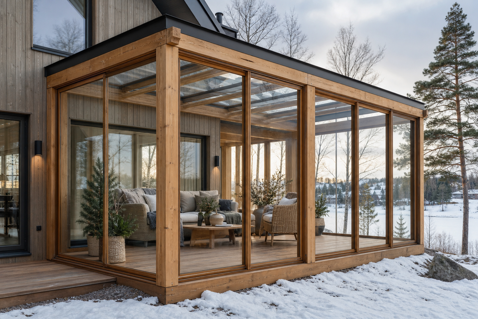 Timber winter garden exterior in Harjumaa